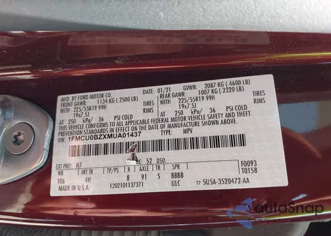 2021 Ford Escape Se Hybrid from USA, damaged, VIN 1FMCU0BZXMUA01437